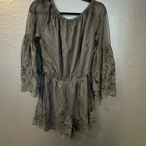 Black linesd lace romper with bell sleeves